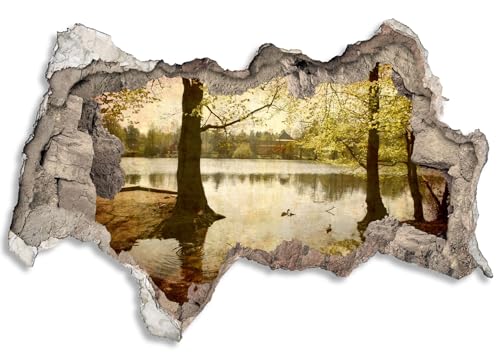 3D Wandtattoo selbstklebend Wanddurchbruch | Loch in der Wand Mauerloch | Wetterfeste Wandsticker Gross Innen und Outdoor | 120x80cm Wald Seeblick von timalo