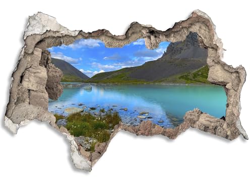 3D Wandtattoo selbstklebend Wanddurchbruch | Loch in der Wand Mauerloch | Wetterfeste Wandsticker Gross Innen und Outdoor | 135x90cm See Berge von timalo