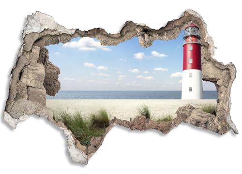 3D Wandtattoo selbstklebend Wanddurchbruch | Loch in der Wand Mauerloch | Wetterfeste Wandsticker Gross Innen und Outdoor | 150x100cm Nordsee Strand Leuchturm von timalo