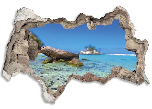 3D Wandtattoo selbstklebend Wanddurchbruch | Loch in der Wand Mauerloch | Wetterfeste Wandsticker Gross Innen und Outdoor | 60x40cm Meer Seychellen Strand von timalo