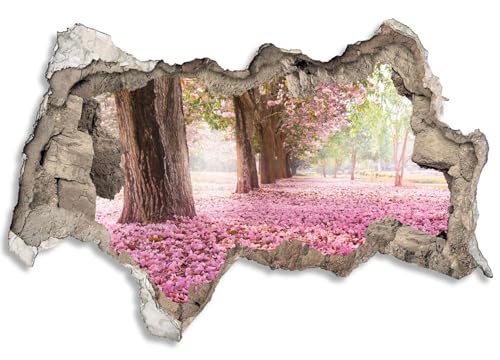3D Wandtattoo selbstklebend Wanddurchbruch | Loch in der Wand Mauerloch | Wetterfeste Wandsticker Gross Innen und Outdoor | 90x60cm Wald Kirschblüte von timalo