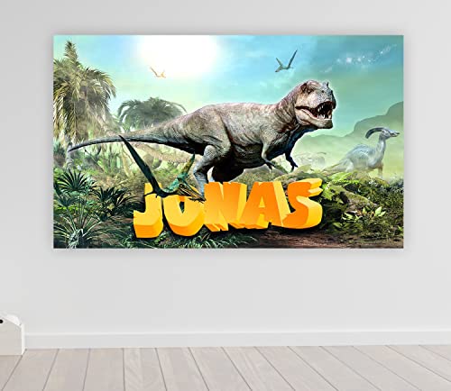 timalo® Cooles Poster mit Namen Dinosaurier Bild für die Wand | für Kinder Jungen und Mädchen Wandbild Kinderzimmer Deko personalisiert | child001-B120xH61cm von timalo