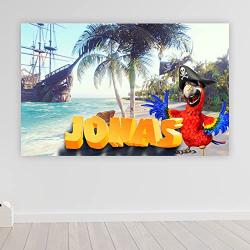 timalo® Cooles Poster mit Namen Pirat Schatzinsel Bild für die Wand | für Kinder Jungen und Mädchen Wandbild Kinderzimmer Deko personalisiert Piraten | child004-B100xH61cm von timalo