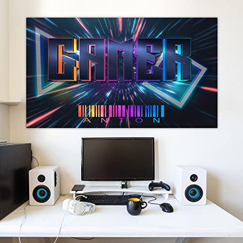 timalo® Kinderzimmer junge Gamer Poster mit Namen Gaming Zimmer Wandbild cooles Gamer Bild für die Wand | gamer38-1-B120xH61cm von timalo