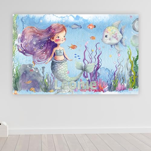 timalo® XXL Poster Mädchenzimmer Meerjungfrau personalisiert mit Namen | Bild für die Wand | Wandbild für Kinder Mädchen Kinderzimmer Wunschname | child014-B61xH43cm von timalo