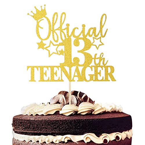 1 Stück offizieller 13 Teenager Cake Topper,Glitzer 13. Geburtstag Cupcake Toppers Offiicial 13 Teenager Kuchen Dekoration Kits für Junge Mädchen 13. Geburtstag Kuchen Dekoration(Gold) von tiopeia