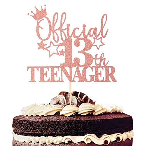 1 Stück offizieller 13 Teenager Cake Topper,Glitzer 13. Geburtstag Cupcake Toppers Offiicial 13 Teenager Kuchen Dekoration Kits für Junge Mädchen 13. Geburtstag Kuchen Dekoration(Roségold) von tiopeia