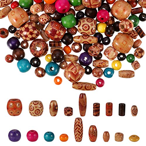 tiopeia 800 Stück Bunte Holzperlen Set Verschiedene Formen & Muster Perlen Kugeln für DIY Schmuck, Arts Crafts, Halskette, Armbänder von tiopeia