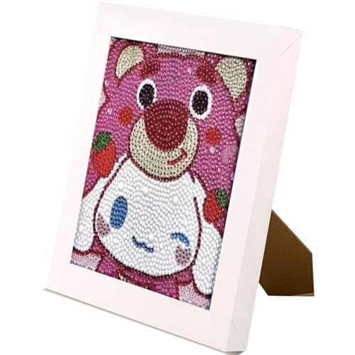 titioffice Diamond Painting Kinder Schmetterling Set, 5D DIY Diamant Malerei Bilder mit Holzrahmen, für Mädchen Erwachsene Geschenk Home Wand Decor (15 x 15 cm) (Erdbeerbär) von titioffice