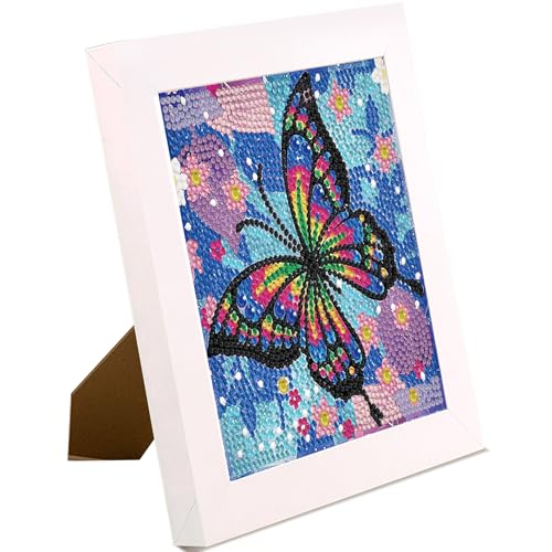 titioffice Diamond Painting Kinder Schmetterling Set, 5D DIY Diamant Malerei Bilder mit Holzrahmen, für Mädchen Erwachsene Geschenk Home Wand Decor (15 x 15 cm) (Schmetterling) von titioffice