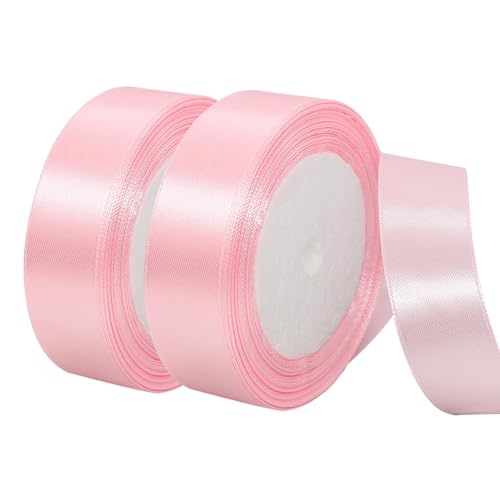 titioffice Satinband Schleifenband, Geschenkband Dekoband 22m*25mm, Satinband Deko für Geschenkverpackung Hochzeit Geburtstag Basteln 2 Stücke (Rosa, 22m*2.5cm) von titioffice