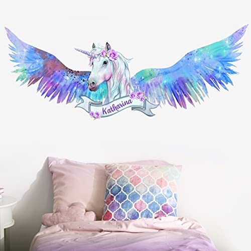 tjapalo® Vr5 Mädchen Wandtattoo Einhorn Name Wandtattoo Kinderzimmer Mädchen Name Wandtattoo Einhorn Aquarell mit Namen und Glitzer, Größe: B110xH43cm von tjapalo