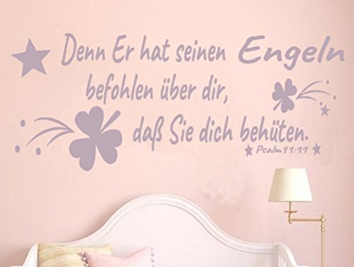 tjapalo® Wandtattoo Kinderzimmer Psalm 91 Vers 11 Bibelspruch Aufkleber Wandsticker Denn er hat seinen Engeln a-pk65 (B58 x H23 cm (mini)) von tjapalo