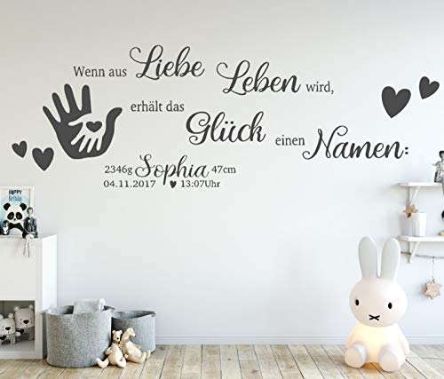 tjapalo® dgr-tk42 Wandtattoo Kinderzimmer Baby Wandtattoo Spruch wenn aus Liebe Leben wird mit Name Geburtsdaten Datum Wunschname, Größe: B100xH34cm von tjapalo