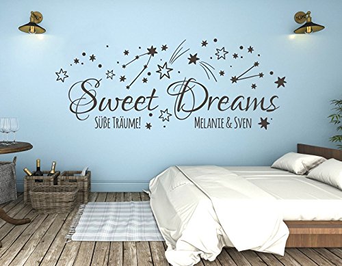 tjapalo® gr-pkm153 Wandtattoo Sweet Dreams Wandsticker Süße Träume Schlafzimmer Wandtattoo mit Namen Schlafzimmer Dekoration (Breite 100 x Höhe 38 cm) von tjapalo