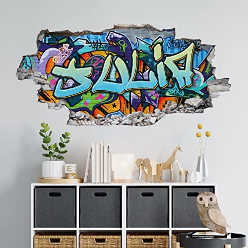 tjapalo® p76 3D Wandtattoo Graffiti Name Wandaufkleber Kinderzimmer Mädchen wandtattoo Teenager Cool Wandtattoo Kinderzimmer Name, Größe: B100xH48cm von tjapalo