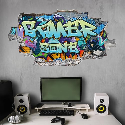 tjapalo® p79 Game Wandaufkleber Wandtattoo Kinderzimmer Jungen Blau gamer Poster gaming Wandbild Wandtattoo junge Teenager Videospiel Wandsticker für Jugendzimmer, Größen Name: B60xH33cm von tjapalo