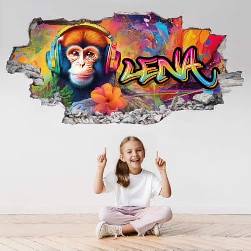 tjapalo® p96 personalisiertes Wandtattoo Graffiti Name Wandaufkleber Kinderzimmer Mädchen wandtattoo Teenager Cool 3D Wandtattoo Kinderzimmer Mädchen Name Wandtattoo Affen von tjapalo