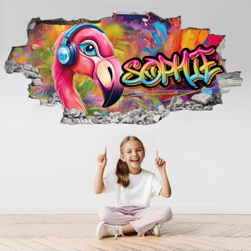 tjapalo® p97 personalisiertes Wandtattoo Graffiti Name Wandaufkleber Kinderzimmer Mädchen wandtattoo Teenager Cool 3D Wandtattoo Kinderzimmer Name Wandtattoo Flamingo von tjapalo