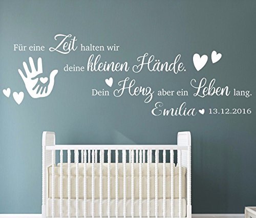 tjapalo® pkm191-name (B130xH43 cm) Wandtattoo Kinderzimmer Baby Wandtattoo Spruch für eine Zeit halten wir mit Geburtsdatum Datum Name Wunschname Wandsticker Mädchen jungen Babyzimmer von tjapalo