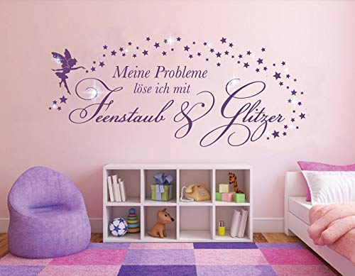 tjapalo® pkm463 Wandtattoo jugendzimmer Mädchen Wandtattoo Kinderzimmer Fee Meine Probleme löse ich mit Feenstaub und Glitzer mit Kristallen, Farbe: gold metallic, Größe: B80xH36cm von tjapalo