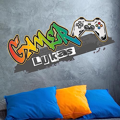 tjapalo® pkvr30 Gamer Wandtattoo Gaming Zimmer wandtattoo Gamer mit Namen Graffiti Wandsticker game controller cooles wandtattoo jugendzimmer, Größe: B100xH41cm von tjapalo