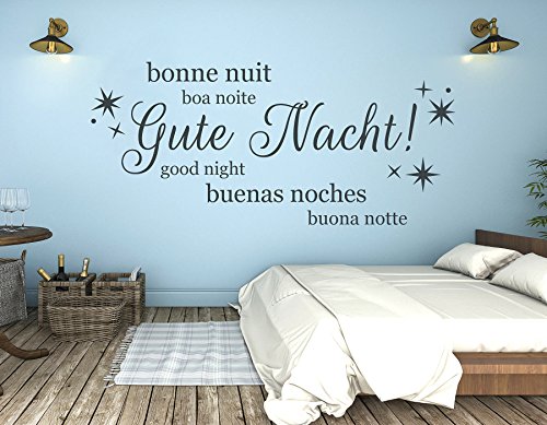 tjapalo® s-pkm252 Wandtattoo Schlafzimmer Wandaufkleber Wandsticker Gute Nacht in vielen Sprachen (Breite 58 x Höhe26 cm) von tjapalo