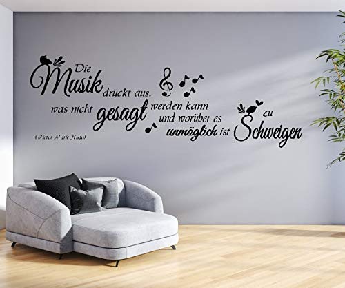 tjapalo® s-tk25 Wandtattoo Die Musik drückt aus was nicht gesagt werden darf Musikzimmer Deko Musiker Spruch Wandbild Aufkleber Sticker, Größe: B160xH58cm Top von tjapalo