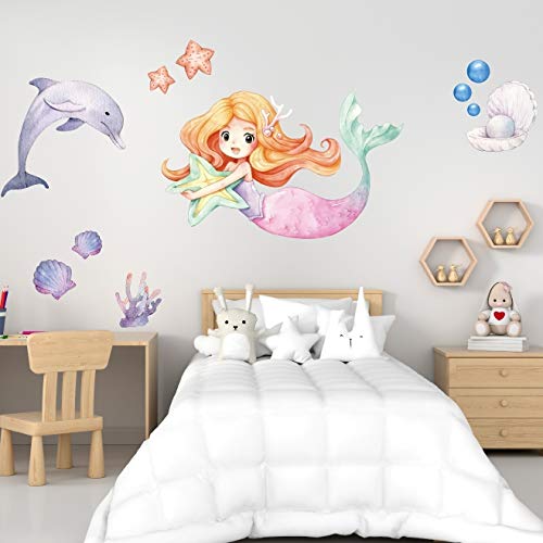 tjapalo® v103 Wandtattoo Meerjungfrau groß Wandtattoo Mädchenzimmer Wandsticker Kinderzimmer Wandtattoo mädchen Meerjungfrau, Größe: L groß von tjapalo