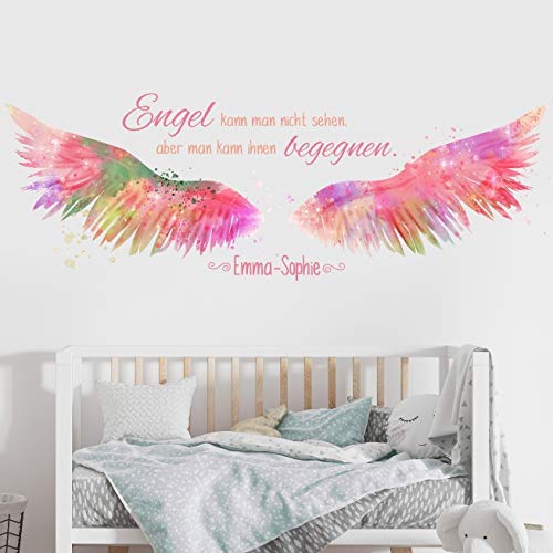 tjapalo® v122 Baby Wandtattoo Mädchen Name Wandtattoo Engelsflügel Wandtattoo Mädchenzimmer Spruch Engel kann man nicht sehen mit Namen, Größe: B150xH47cm von tjapalo