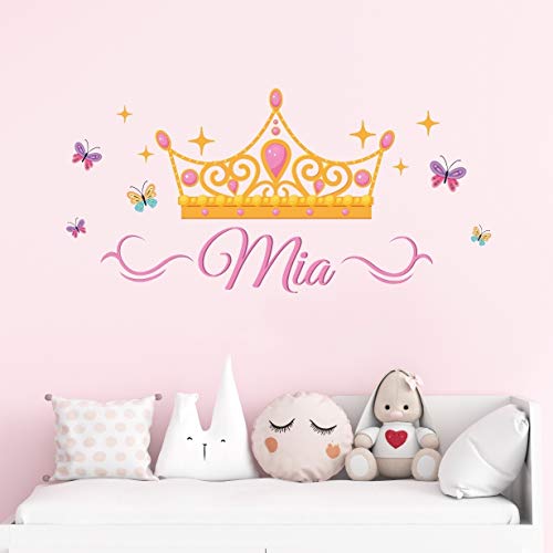 tjapalo® v140 wandtattoo Kinderzimmer mädchen Name Kinder Wandsticker mit Krone Wandtattoo Prinzessin mit Namen, Größe: B120xH48cm von tjapalo