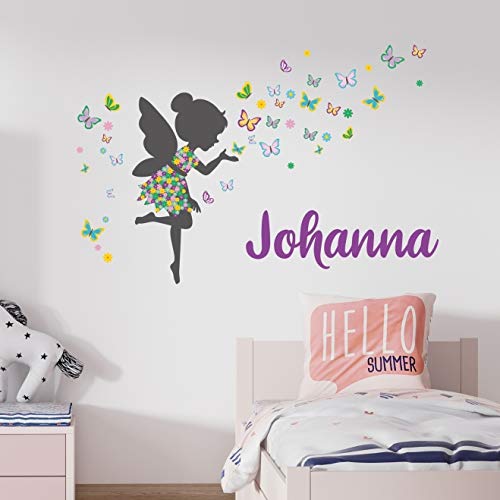 tjapalo® v23 Kinderzimmer Wandtattoo Mädchen Name bunte Schmetterlinge Wandsticker Wandtattoo mädchenzimmer Name, Größe: B100xH58cm von tjapalo