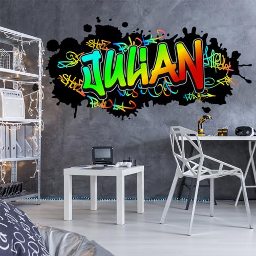 tjapalo® v78 Graffiti Wandtattoo Graffiti Name Wandtattoo Kinderzimmer Name Neon Bilder personalisiert Jugendzimmer Deko personalisiert Wanddeko Kinderzimmer, Größen Name: B100xH48cm von tjapalo