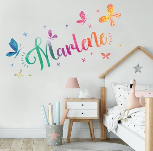 tjapalo® vR38 Mädchen Wandtattoo mädchenzimmer name Wandtattoo Name mädchen wandtattoo kinderzimmer mädchen Name Schmetterlinge, Größe: B140xH58cm von tjapalo