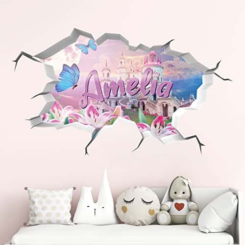 tjapalo® vr195 3D Wandtattoo mädchenzimmer name 3D Wandtattoo Name mädchen wandtattoo kinderzimmer mädchen Wandsticker Märchen Schloss, Größe: B64xH37cm von tjapalo