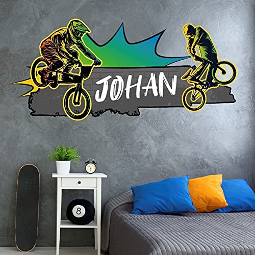 tjapalo® vr45 Cooles Biker Wandtattoo mit Namen Jungen Wandtattoo Kinderzimmer junge Name Wandtattoo Bike Name, Größe: B100xH44cm von tjapalo