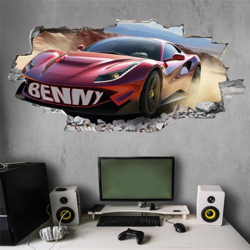 tjapalo® vz108 3D Wandtattoo Gamer mit Namen gaming Bild Auto Wandtattoo Auto Kinderzimmer Wandtattoo Rennauto gaming wandtattoo jugendzimmer jungs Wandbild autos, Größen Name: B120xH58cm von tjapalo