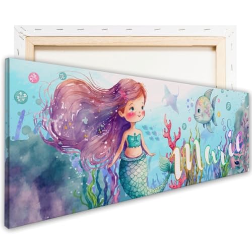 tjapalo® vz86 Kinderbilder mit Namen meerjungfrau bild leinwand Leinwandbild Kinderzimmer Deko Mädchenzimmer Bild Meerjungfrau Wandbild Kinderzimmer Unterwasserwelt, Größen Name: B60xH20cm von tjapalo