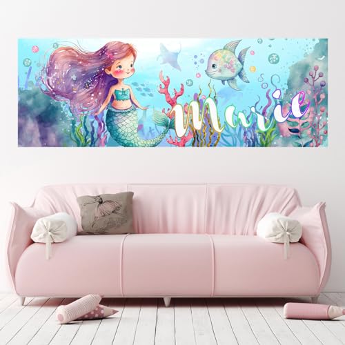 tjapalo® vz86 Modernes Poster mit Namen Meerjungfrau Bild für die Wand Kinderzimmer Deko Mädchen Bild Meerjungfrau Wandbild Kinderzimmer Poster Mädchenzimmer, Größen Name: B120xH42cm von tjapalo