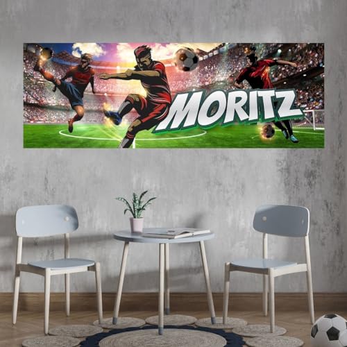 tjapalo® vz96 Kinderbilder Fussball Bild Fußballer Wandbild Fußball Poster mit Namen personalisiert Kinderzimmer Bilder jungs Fußballstadion bilder kinderzimmer jungen Name, Größen Name: B100xH35cm von tjapalo