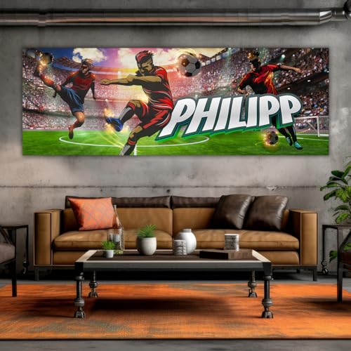 tjapalo® vz96 personalisiertes Leinwandbild Kinderzimmer Bilder Fußball Bild Fussball Kinderzimmer Leinwand Wandbild Fußball Bild mit Namen Bilder Jungenzimmer, Größen Name: B90xH30cm von tjapalo