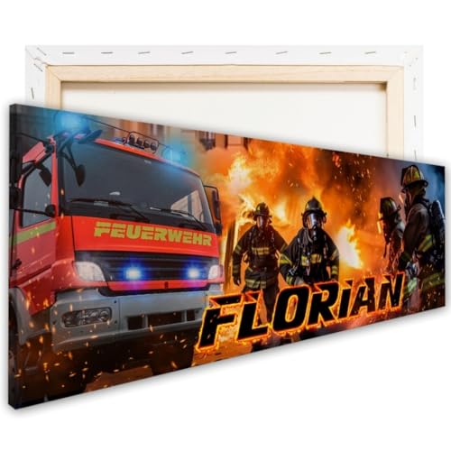 tjapalo® vz98 Leinwandbild Kinderzimmer Bilder Kinderzimmer Bild Leinwand Kinderzimmer Wandbild Feuerwehr Bild Feuerwehr Feuerwehrbild Feuerwehrbilder, Größen Name: B120xH40cm von tjapalo