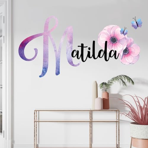 tjapalo®v25 Mädchen Wandtattoo mädchenzimmer name Wandtattoo Name mädchen wandtattoo kinderzimmer mädchen Blumen Initiale, Größe: B120xH58cm von tjapalo