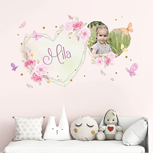 tjapalo®vr230 Wandtattoo mit eigenem Bild Foto Wandtattoo mädchenzimmer name Herz Wandtattoo Name mädchen wandtattoo kinderzimmer mädchen Blumen, Größe: B100xH52cm von tjapalo