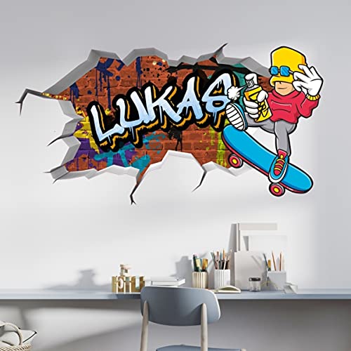 vr64 tjapalo® 3D Wandtattoo Graffiti Name Wandaufkleber Kinderzimmer Junge wandtattoo Teenager Cool Skater Wandtattoo Kinderzimmer Name, Größe: B110xH58cm von tjapalo