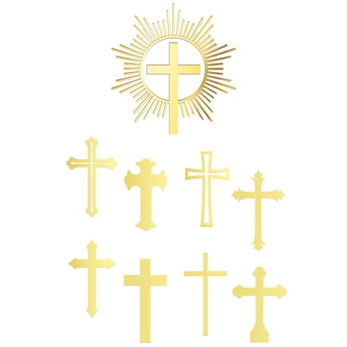 Tortenaufsätze mit christlichem Kreuz, Spiegel, Acryl, goldfarben, 9 Stück von tkerinse
