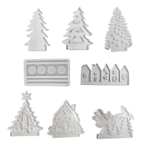 Weihnachtsharz-Formen, 7-teiliges Weihnachtsbaumhaus-Formen-Set, Silikonform, Weihnachtsbaum-Form, Epoxidharz-Form für Weihnachten, Zuhause, Desktop-Dekoration von tkerinse