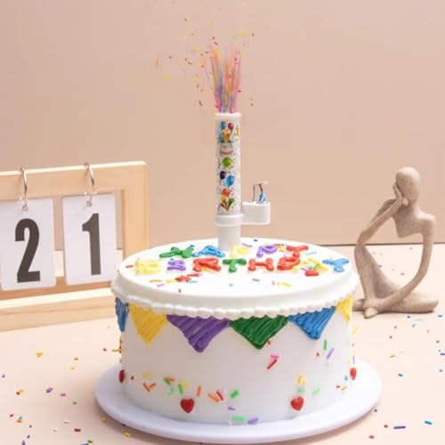 Zuckerstreu-Kuchenaufsatz, Konfetti-Kerzen-Kuchenaufsatz, lustiges Happy Birthday-Kerzen-Set, Überraschung sprüht automatisch bunte Süßigkeiten für Geburtstagskuchen aus (1 Stück) von tkerinse