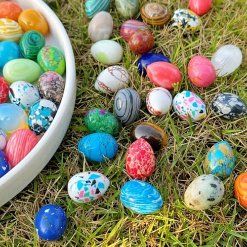 tkerinse Kristall Ostereier, 20pcs Mini Ostern Deko Eier, Kristall Ostereier Stein für Ostern Dekor, Osterei Glas Edelsteine Klein Glasstein Natur Poliert Stein Ei für DIY Frühling Displays von tkerinse