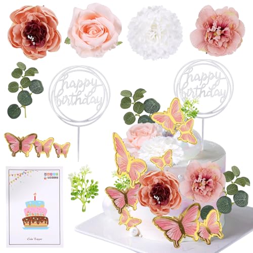 19 Stück Boho Tortendeko Dekoration Mädchen - Tortenaufsatz Dekoration mit Blumen, Blumen Schmetterling Kuchen Dekoration, Boho Tortendeko Kugeln Cake Topperfür Geburtstag,Hochzeit,Babyparty von tlidfgeo